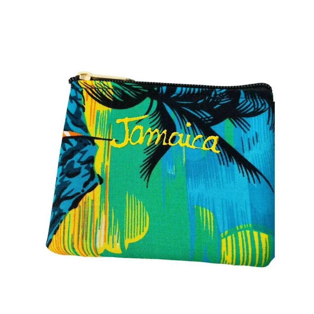 Jamaica‎ Souvenir Small Tropical Print Fabric Wristlet Zip Top 4.75